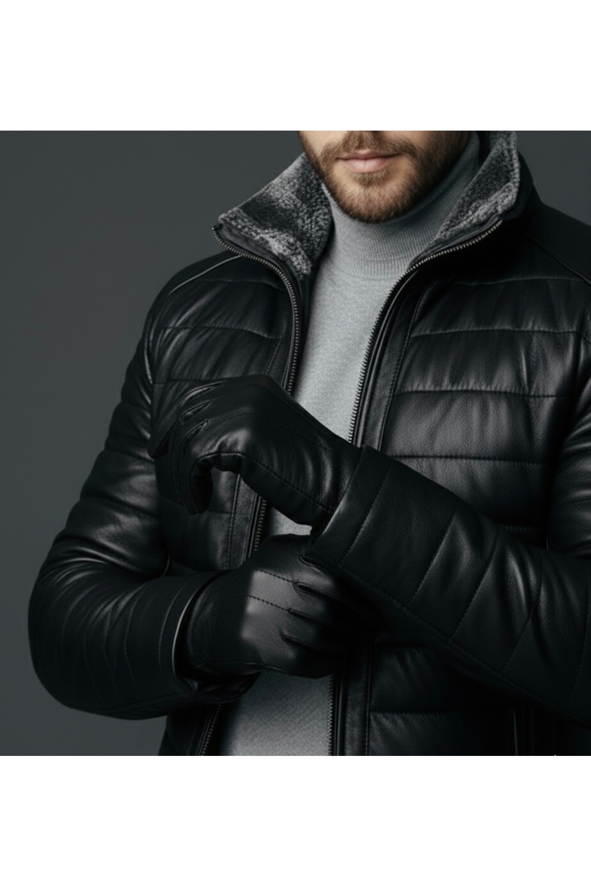 SAVARA  Slimfit yakası kürklü Siyah hakiki Deri Mont %100 Hakiki Gerçek Deri ( Yaka kürkü çıkarılabilir) - Görsel 6