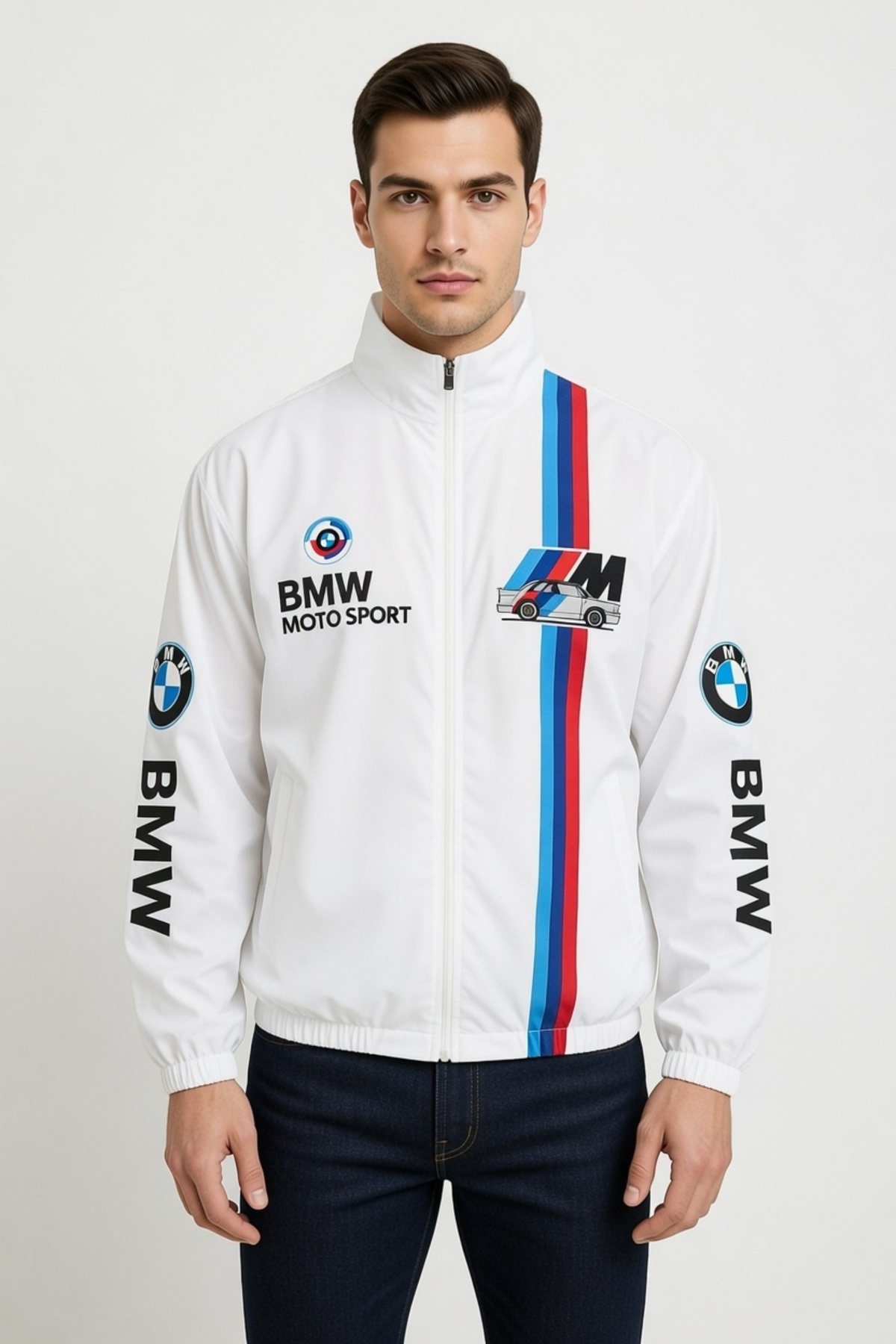 Lushen Bmw Unisex Paraşüt Kumaş Oversize Dijital Baskılı Siyah Rüzgarlık Yağmurluk İnce Ceket görsel 2