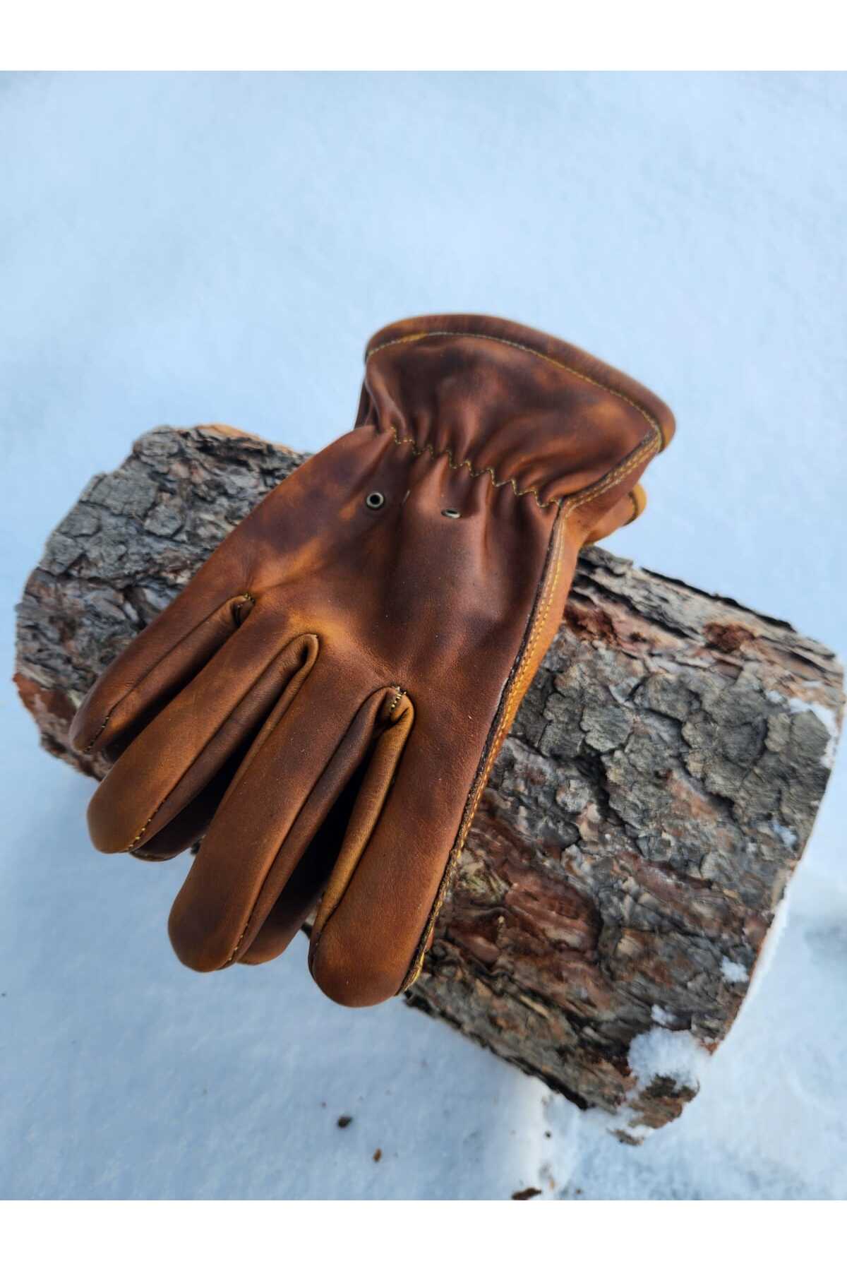 Craftman atölye Gerçek Deri Bushcraft Eldiven, Motorcu Eldiveni , Kamp ve İş Eldiveni görsel 5