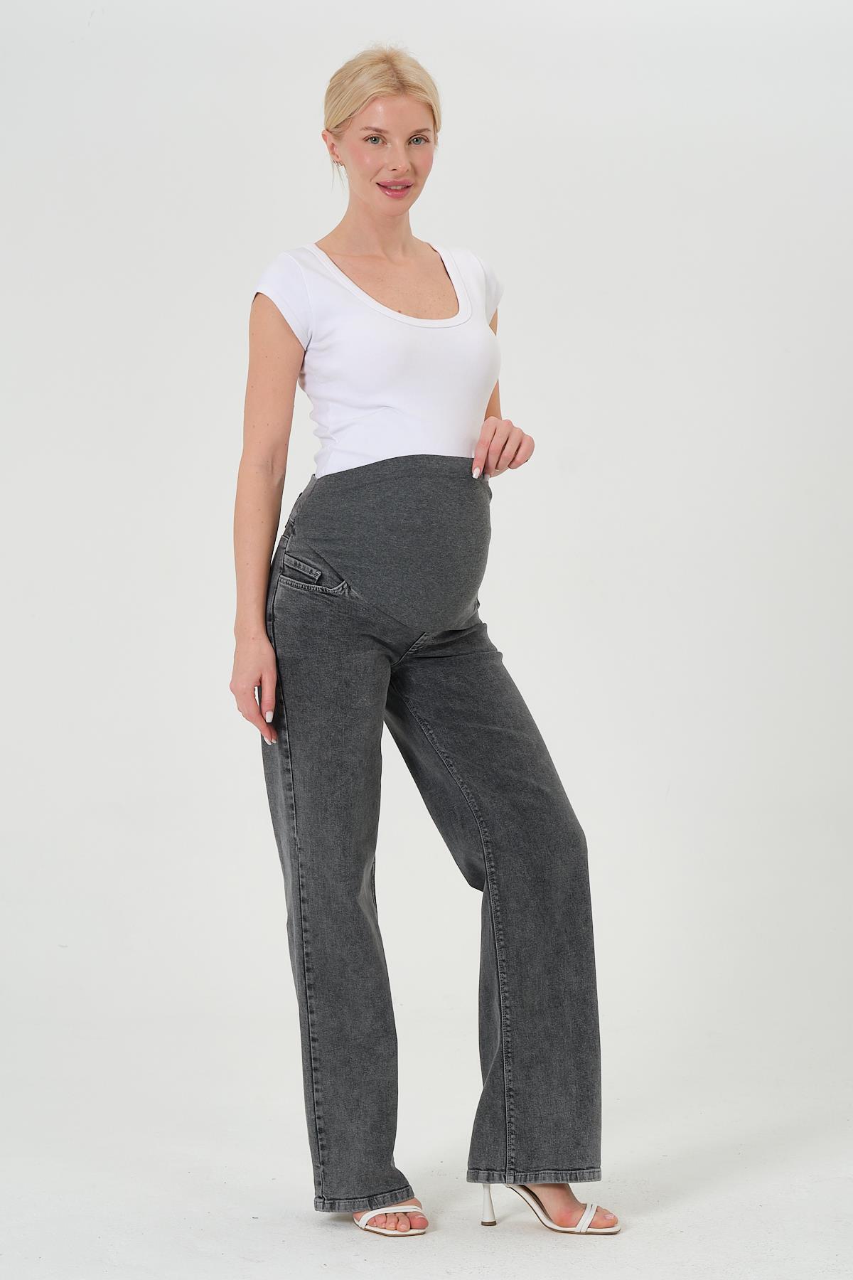 BUSA Hamile Karnı Saran Esnek Bantlı Arka Kemerli Bol Paça Kot Pantolon ANTRASİT fotoğrafı 5 (önizleme)