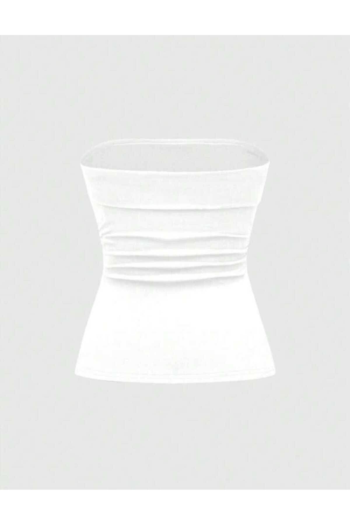 EVOA  Kadın Straplez Yırtmaç Detaylı Drapeli Büstiyer Bluz - Görsel 2