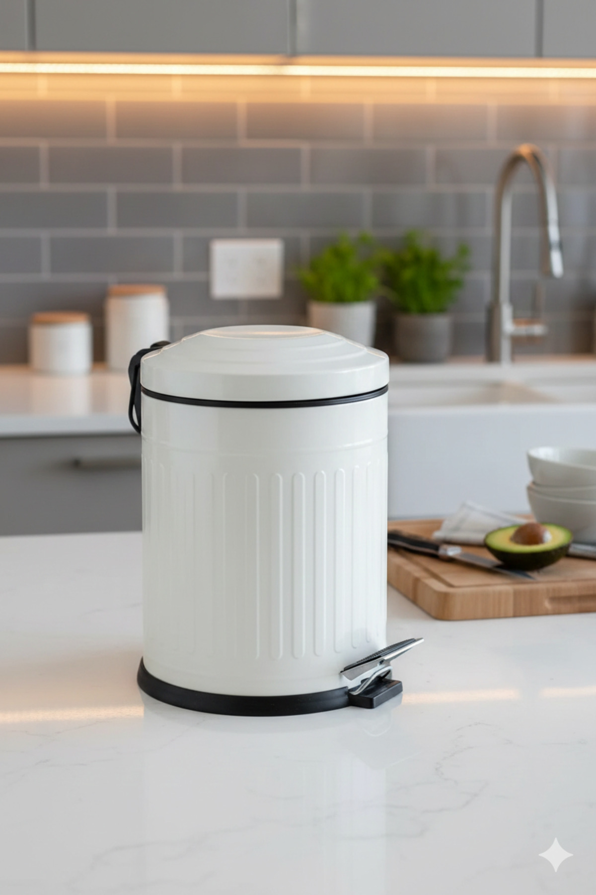 3 Liter Vintage White Dustbin with Shock Absorber - Quiet Slow Closing Kitchen Bathroom Bucket