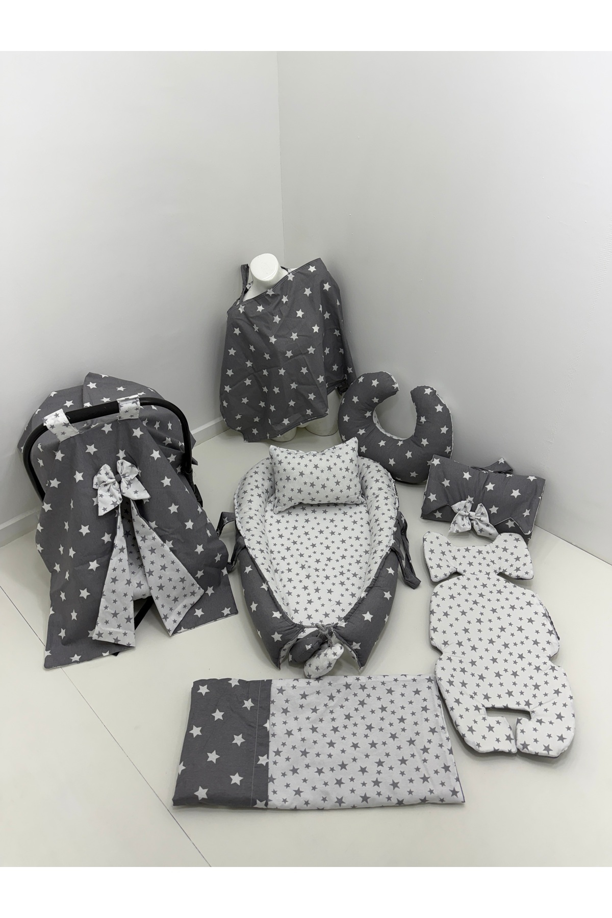 Balamira Babynest Gri Beyaz Yıldız 10 Lu Babynest Takımı fotoğrafı 3 (önizleme)