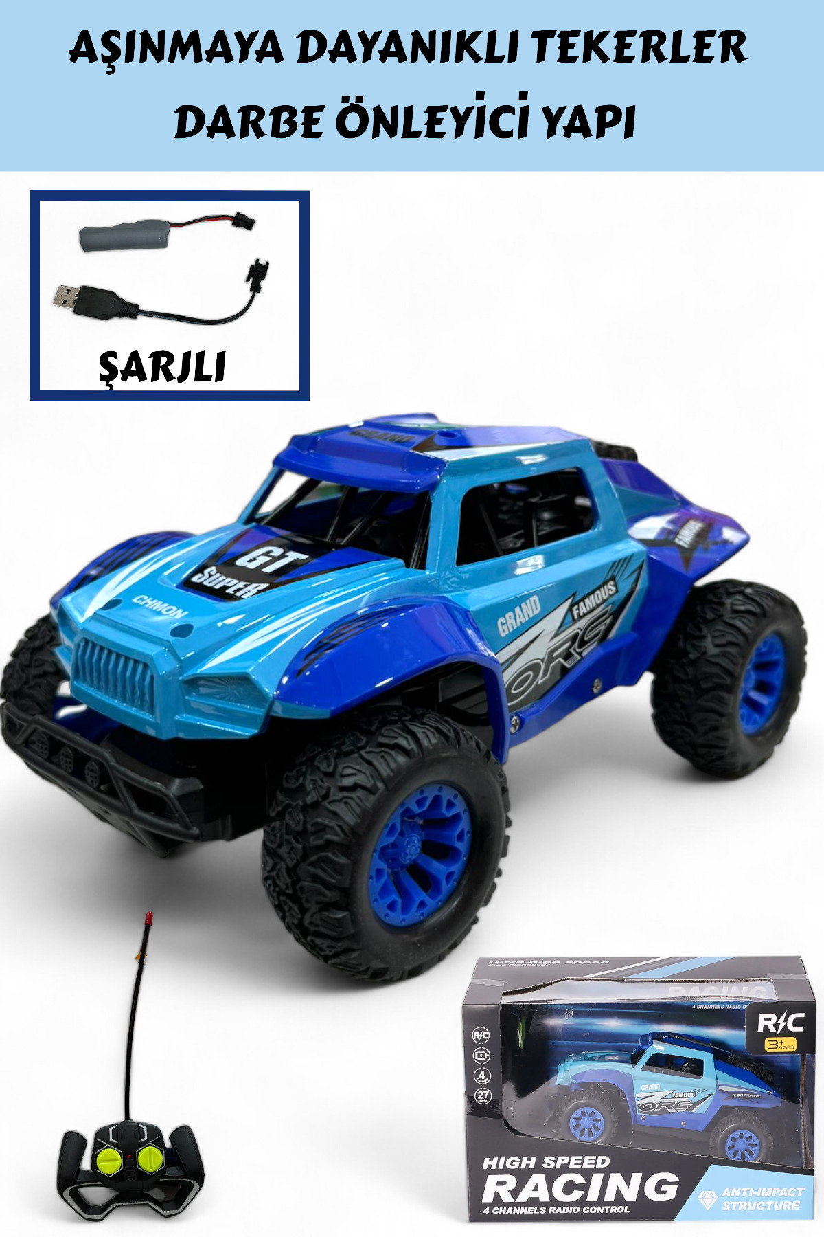 YILDIRIM OYUNCAK Uzaktan Kumandalı Şarjlı High Speed Racing Araba - 20 cm Full Fonksiyon Darbe Önleyici Arazi Arabası fotoğrafı 4 (önizleme)