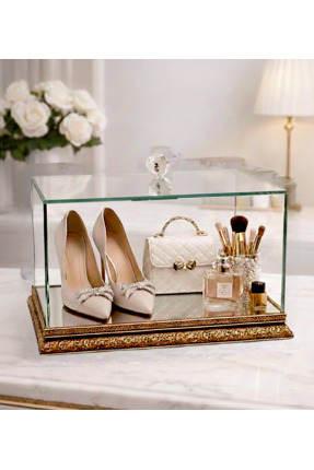 AYZ HOME Cam İşlemeli Çeyiz Kutusu Söz Nişan Gelin Damat Bohça Kutusu Büyük B...