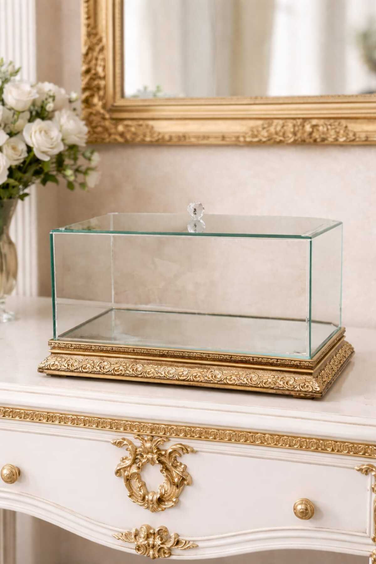 Cam İşlemeli Çeyiz Kutusu Söz Nişan Gelin Damat Bohça Kutusu Büyük Boy/ 40*30*20