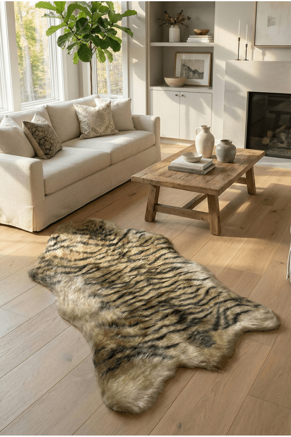 Tiger Soft Fluffy Lamb Skin Premium Quality Anti-Slip Sole Fur Rug Washable 100x150