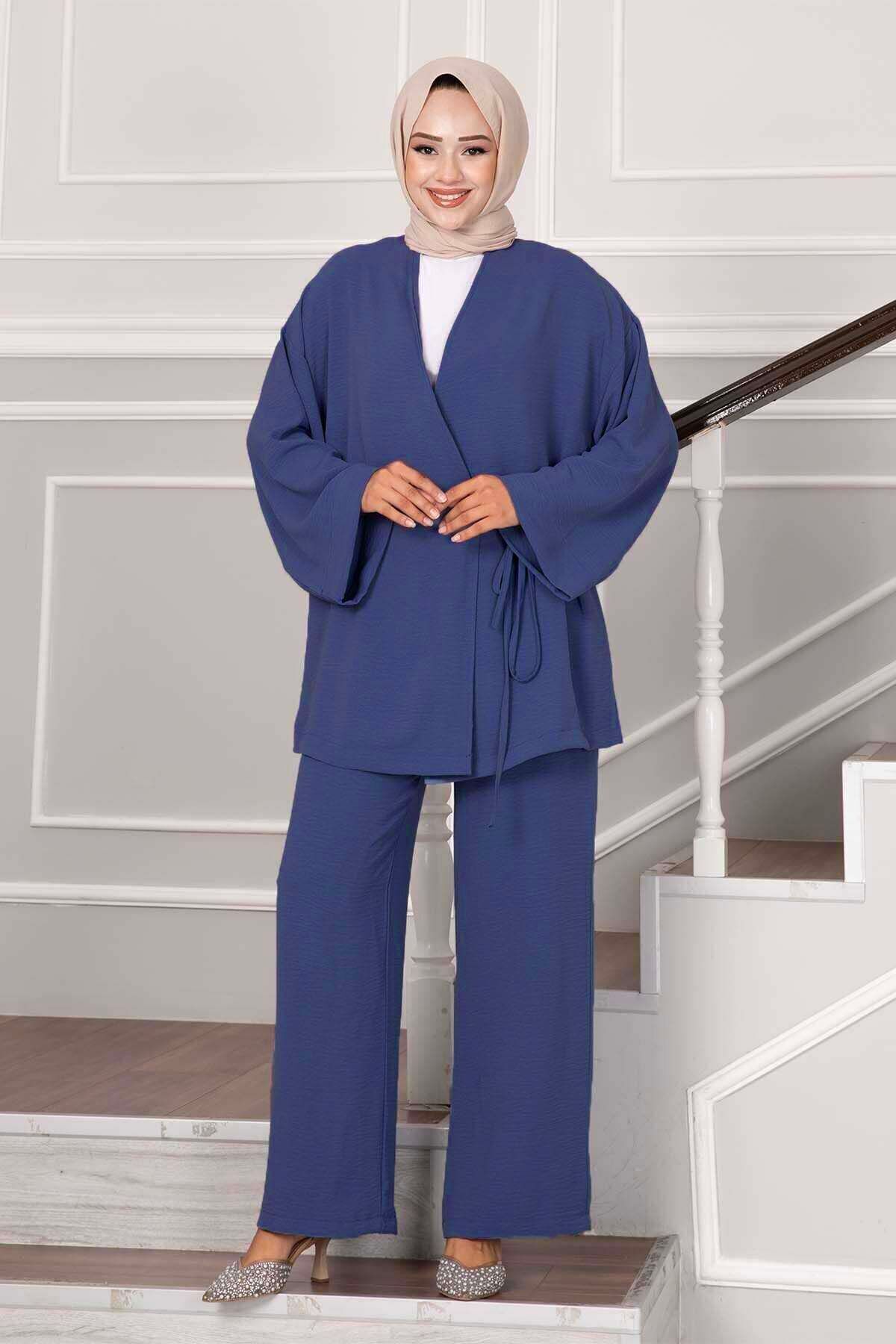 EBRUTESETTÜR Side-Tie Aerobin Hijab Double Set Indigo