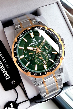 Daniel Klein Exclusive Erkek Kol Saati 3 Atm Su Geçirmez Gümüş Yeşil Renk Çel...