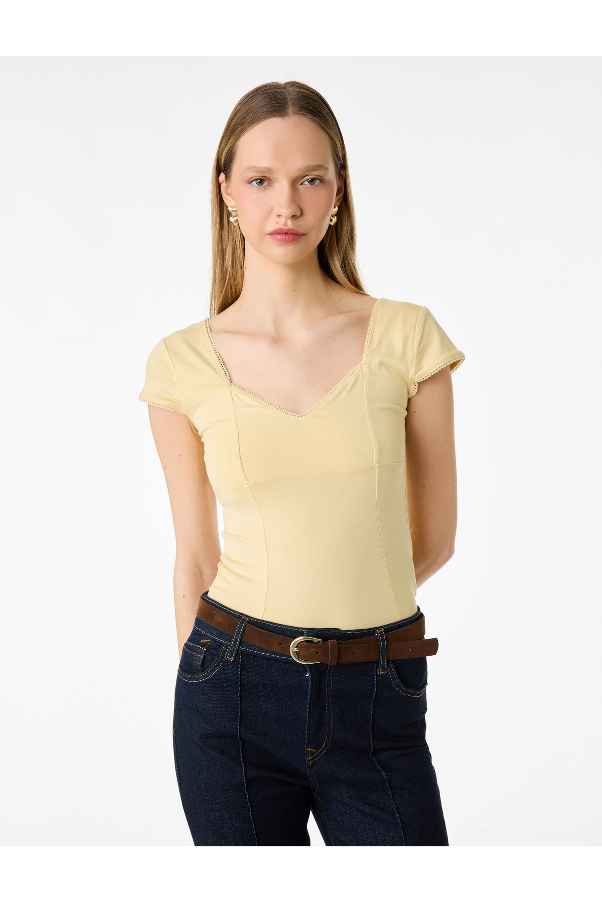 Koton Slim Fit Short Sleeve V-Neck Viscose T-Shirt