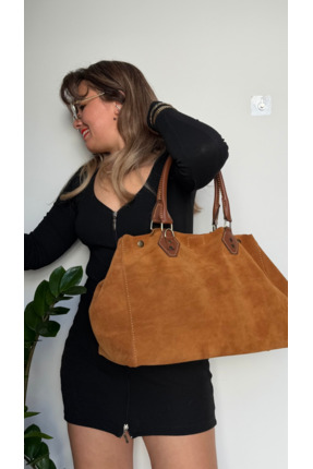 Tuvita Collection Bodrum %100 Gerçek Süet Deri El Yapımı Kadın Taba Büyük Kol...