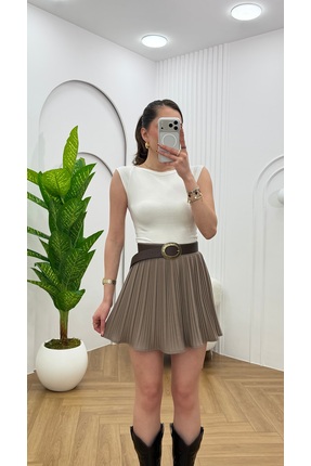 R-Style Poliviskon Piliseli Şort Etek