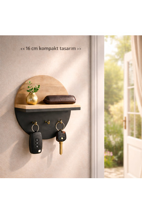 Trend Kitchen Formea Modern Gold Mini Kancalı Ahşap Çift Renk Duvar Rafı, Dek...