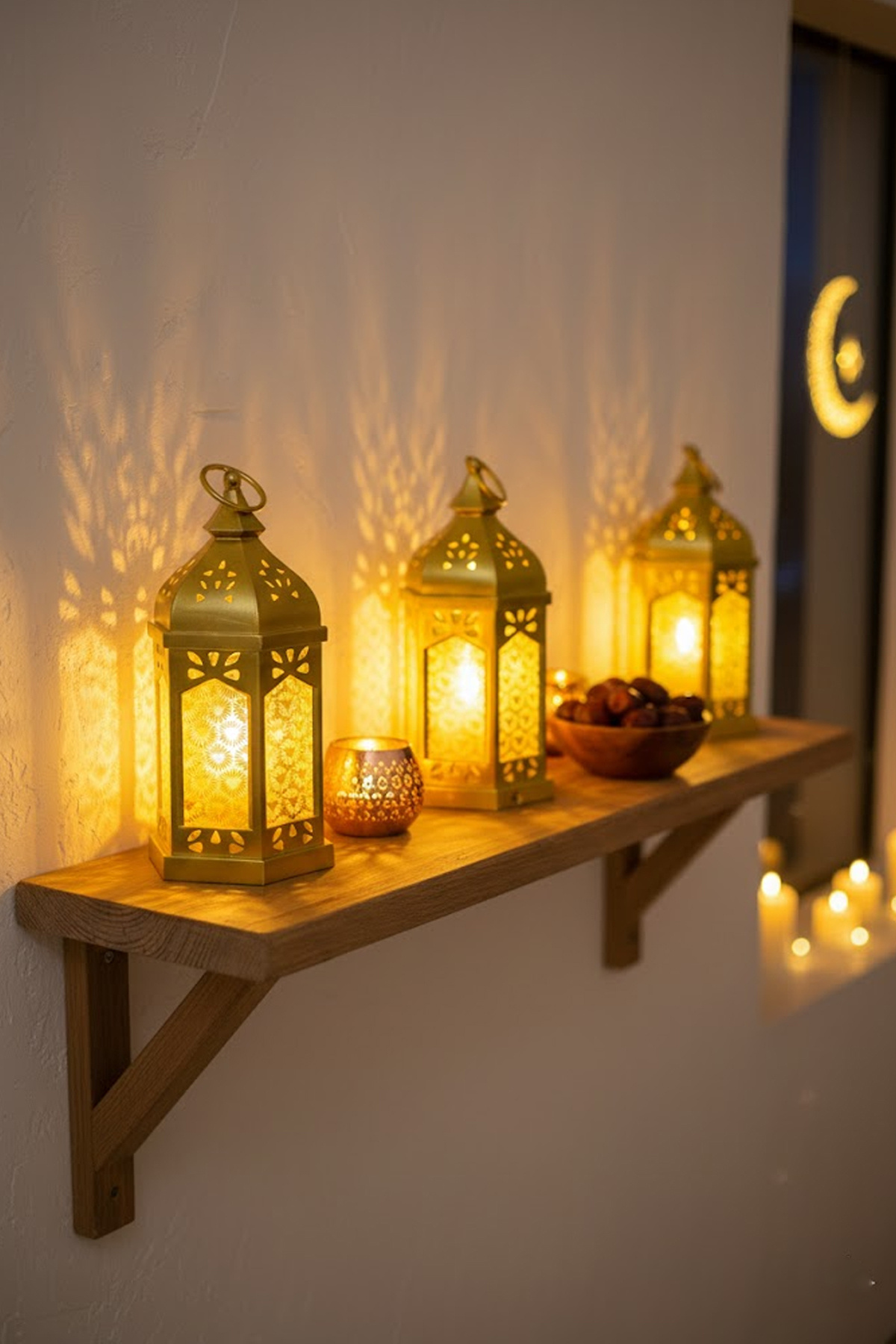 co arma طقم 3 فوانيس رمضانية ذهبية اللون بعبارة رمضان كريم ارتفاع 13 سم AS-9315