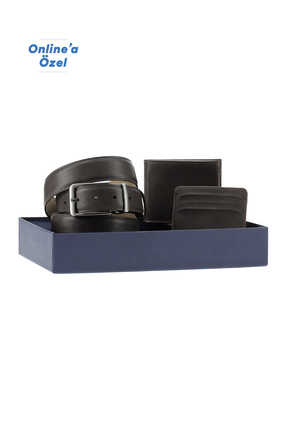 Kiğılı Düz 3'lü Kemer & Cüzdan & Kartlık Hediye Kutulu Set