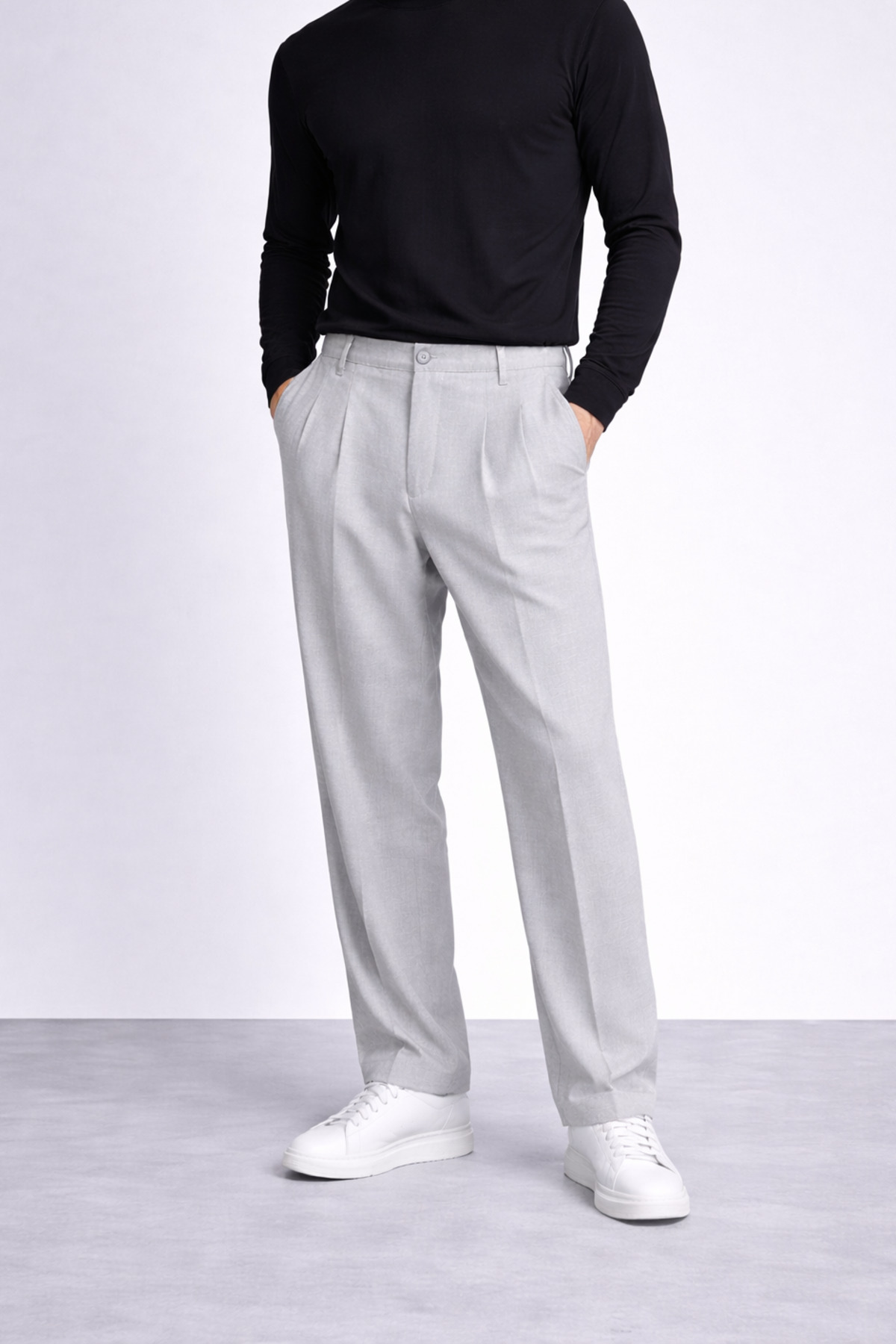 Baggy mold, summer-spring, flexible-cast, pleat detailed, wide fabric pants ASP01