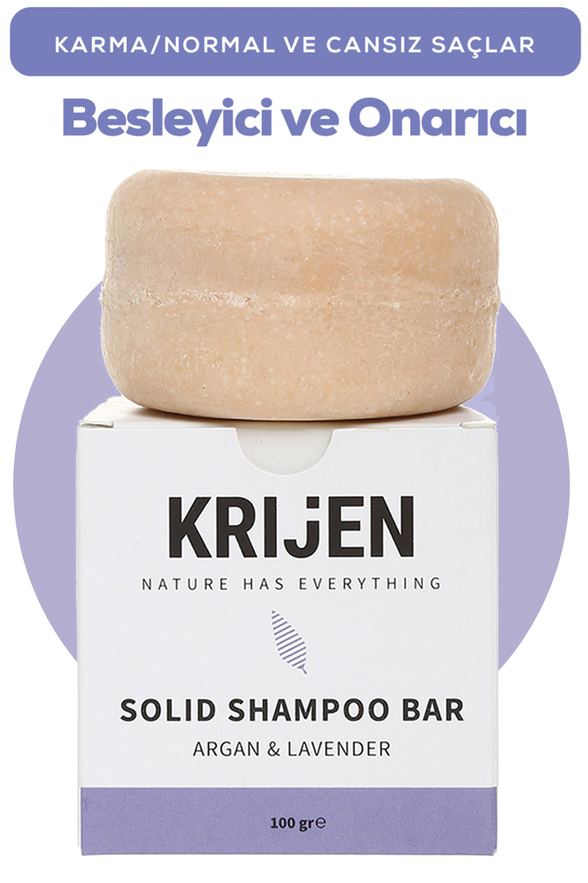 Krijen Argan & Lavanta Katı Şampuan | Karma Saçlar/sles, Boya Içermez,tuzsuz,vegan-100gr