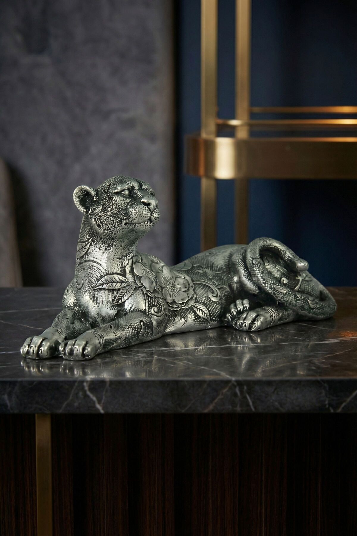 Trinket Decorative Object Sculpture Leopard Trinket Decorative Ornaments Silver Antique Color Model 38