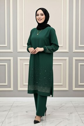 Genel Markalar TAŞ DETAY 2'Lİ MERVE TAKIM Zümrüt Yeşili Tesettür 2’li Kombin ...
