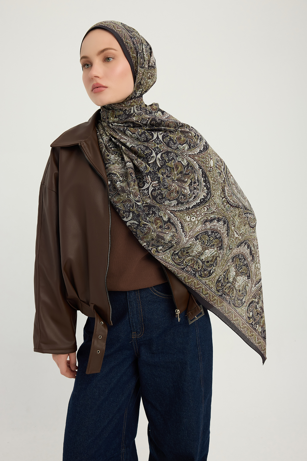 Eternal Palaces - Mink - Viscose Shawl with Vierra Pattern - 70x190 Cm
