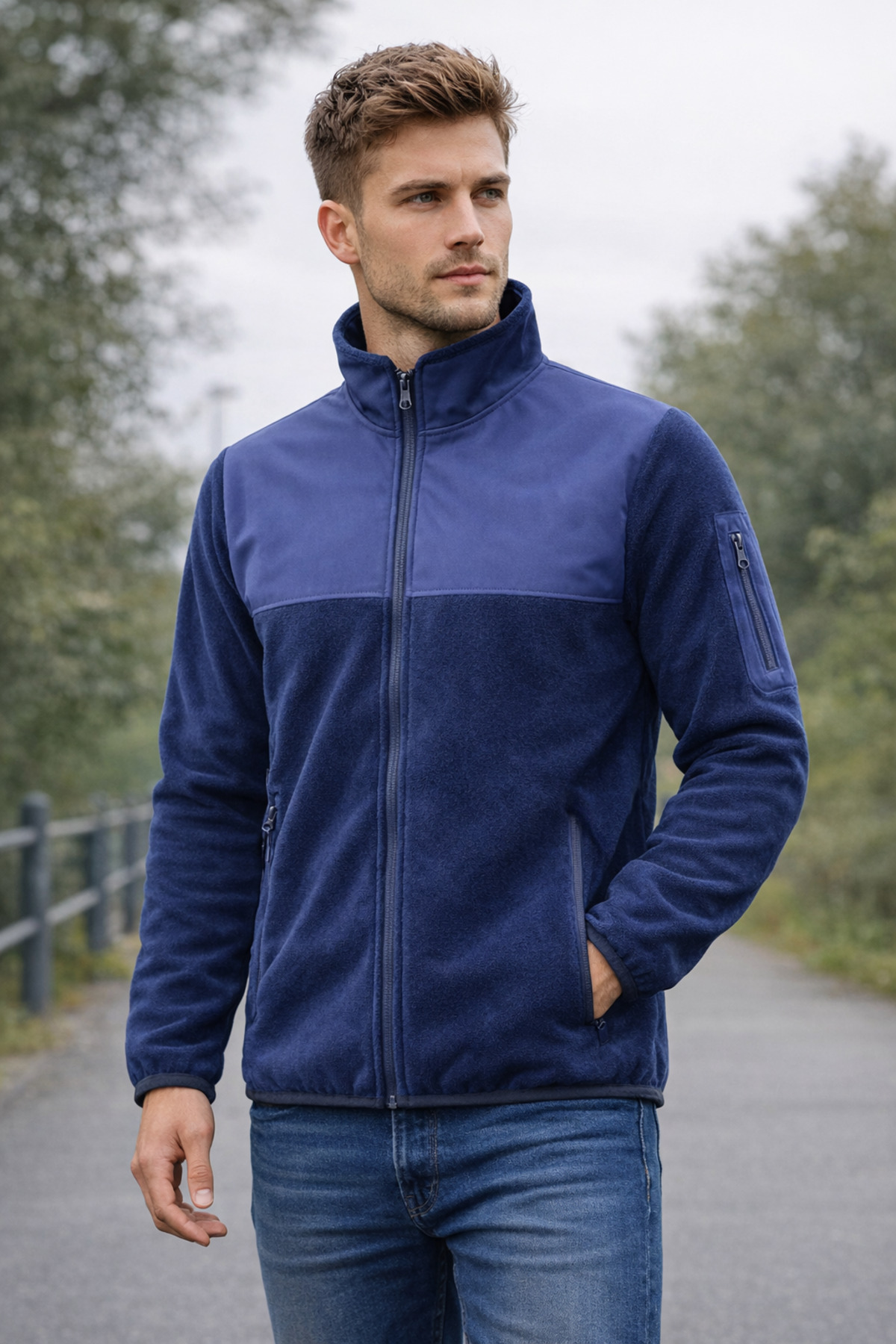 Tam Fermuarlı Softshell Garnili Polar — سرمه‌ای tts25 — تصویر 3 از 6