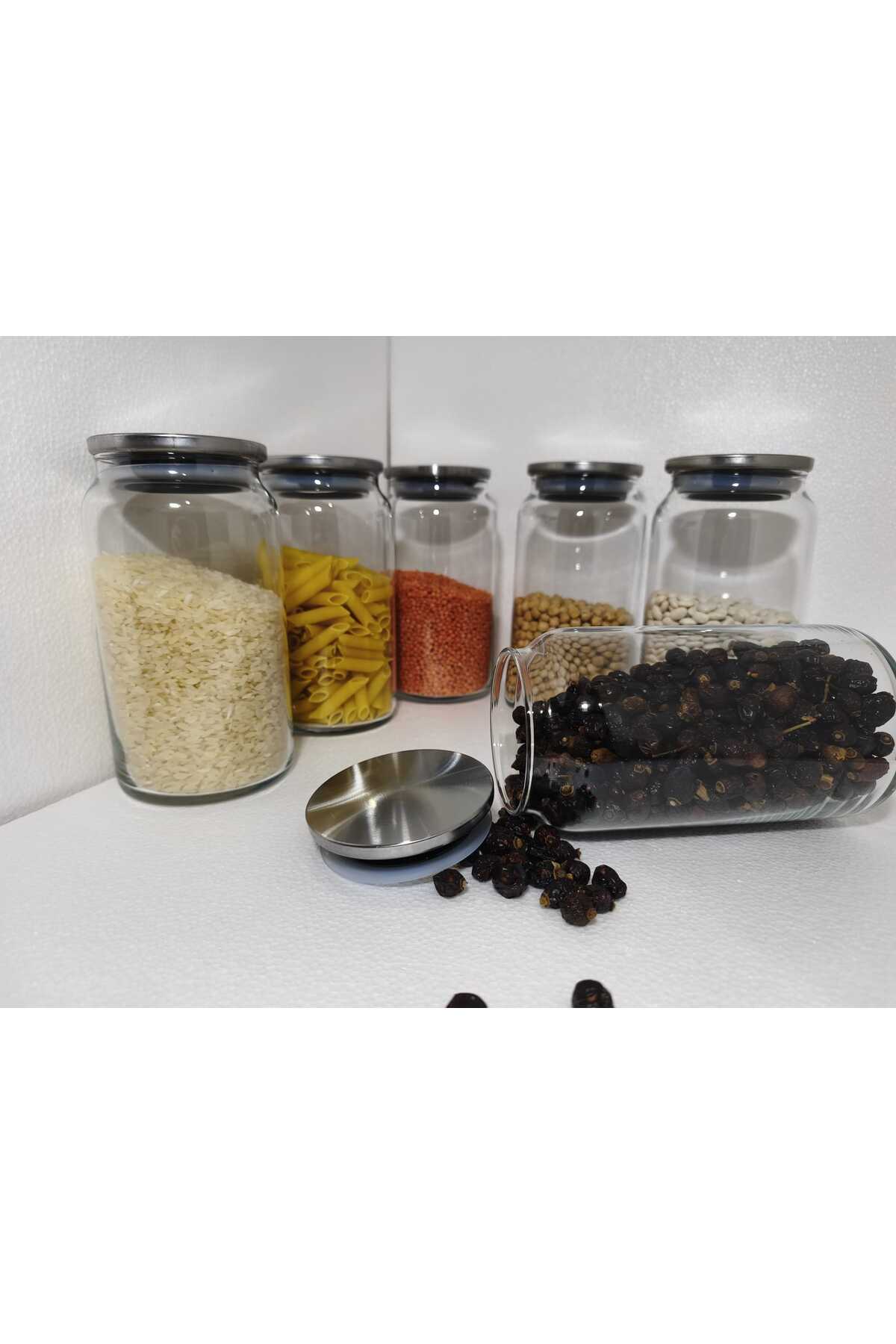 6-Piece Vacuum Metal Lid Glass Storage/Arrangement Jar 1130 ml