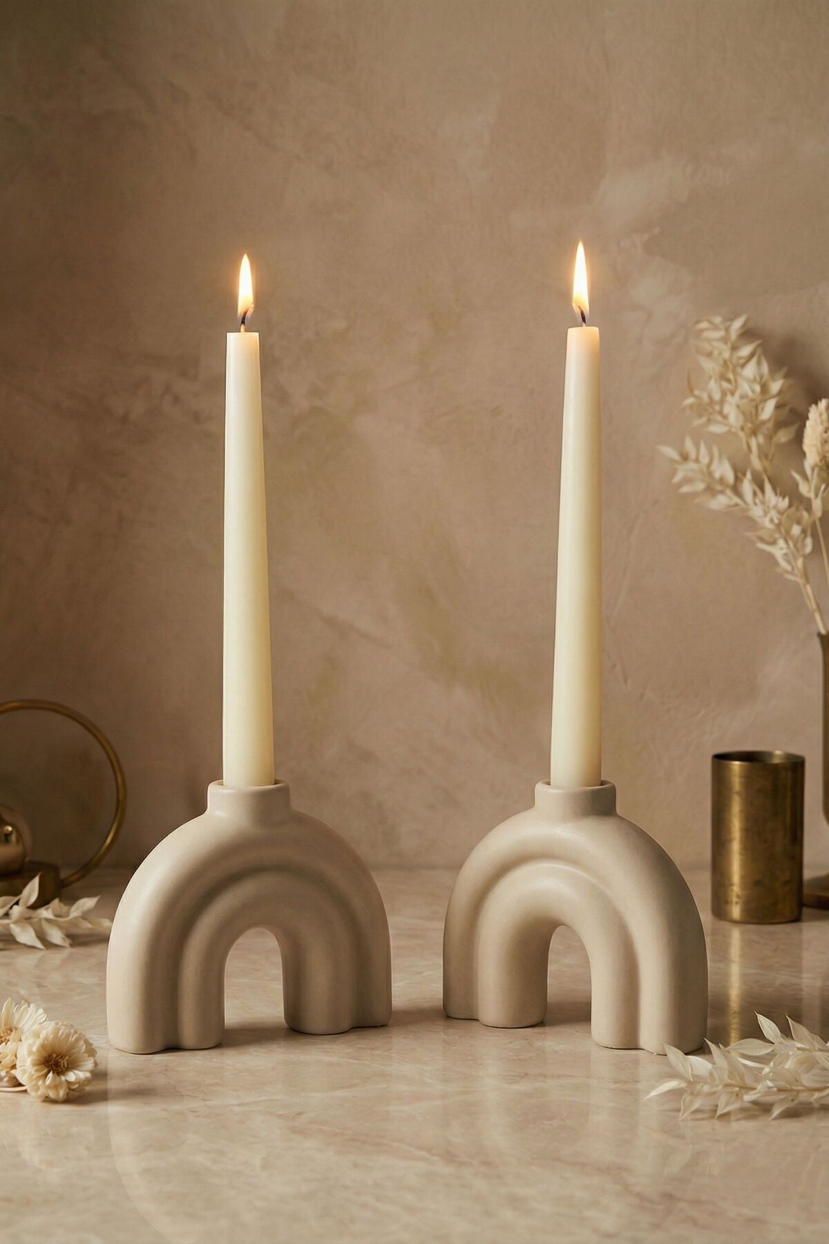 Decorative Candle Holder Set Candlestick Handmade Cappuccino Model 43