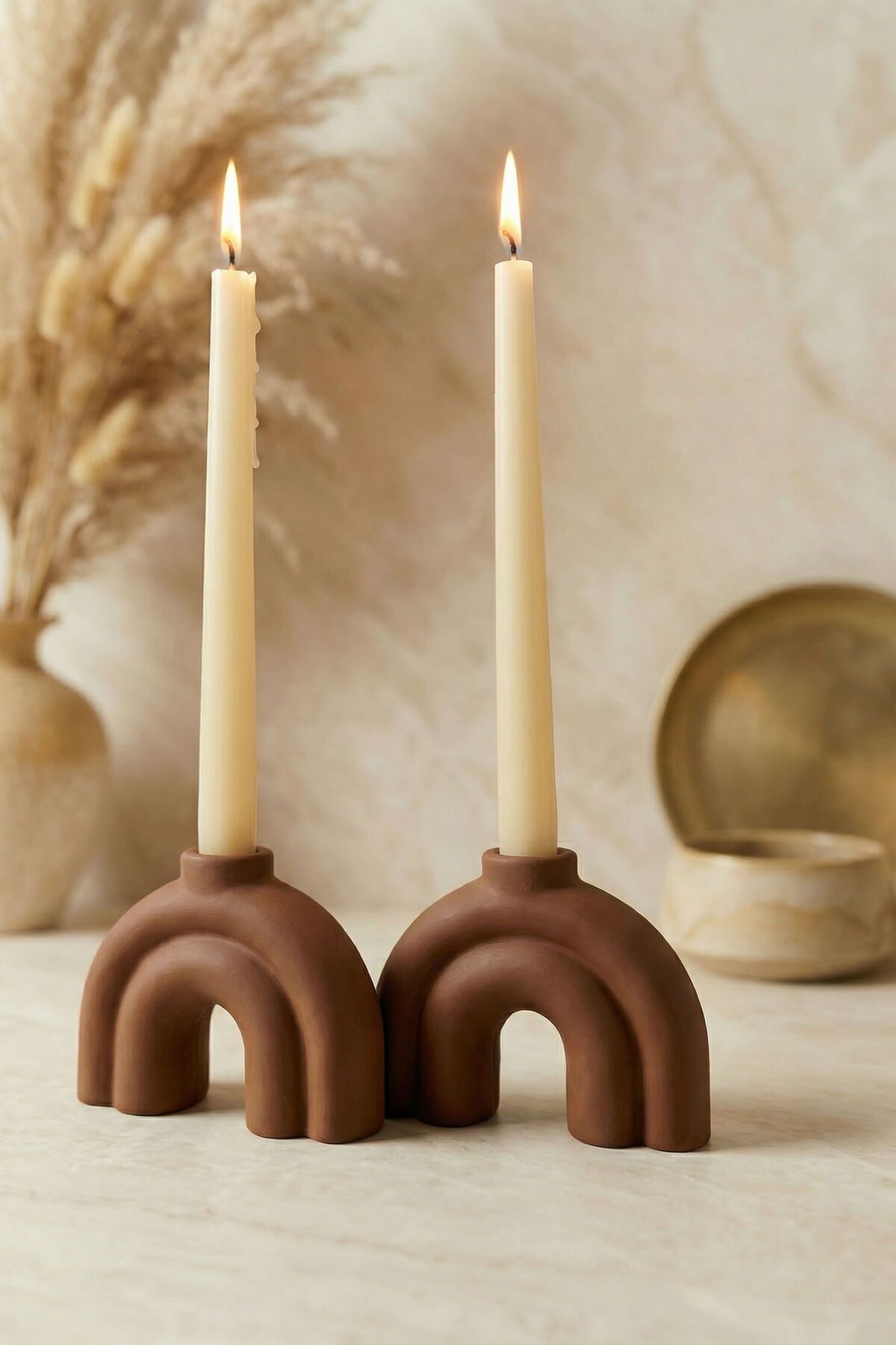Decorative Candle Holder Set Candlestick Handmade Terracotta Color Model 43