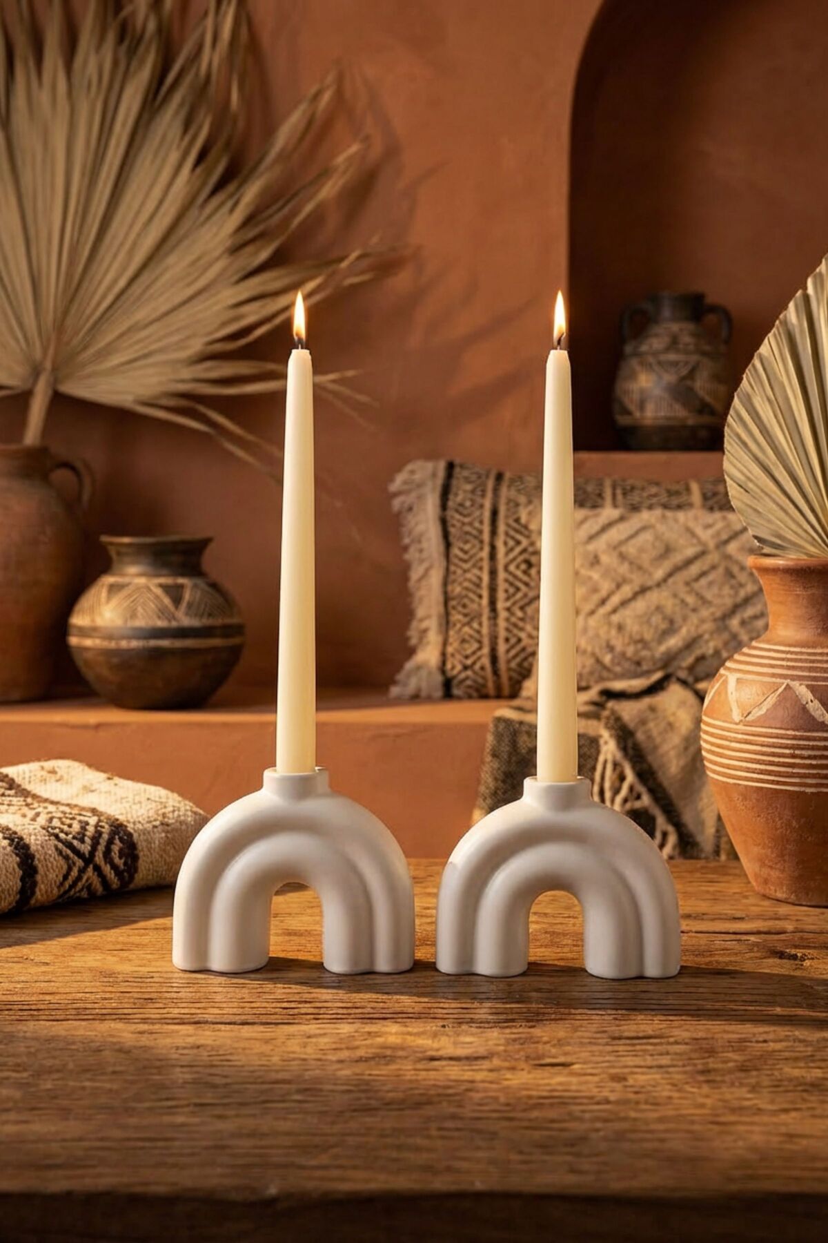 Decorative Candle Holder Set Candlestick Handmade White Color Model 43