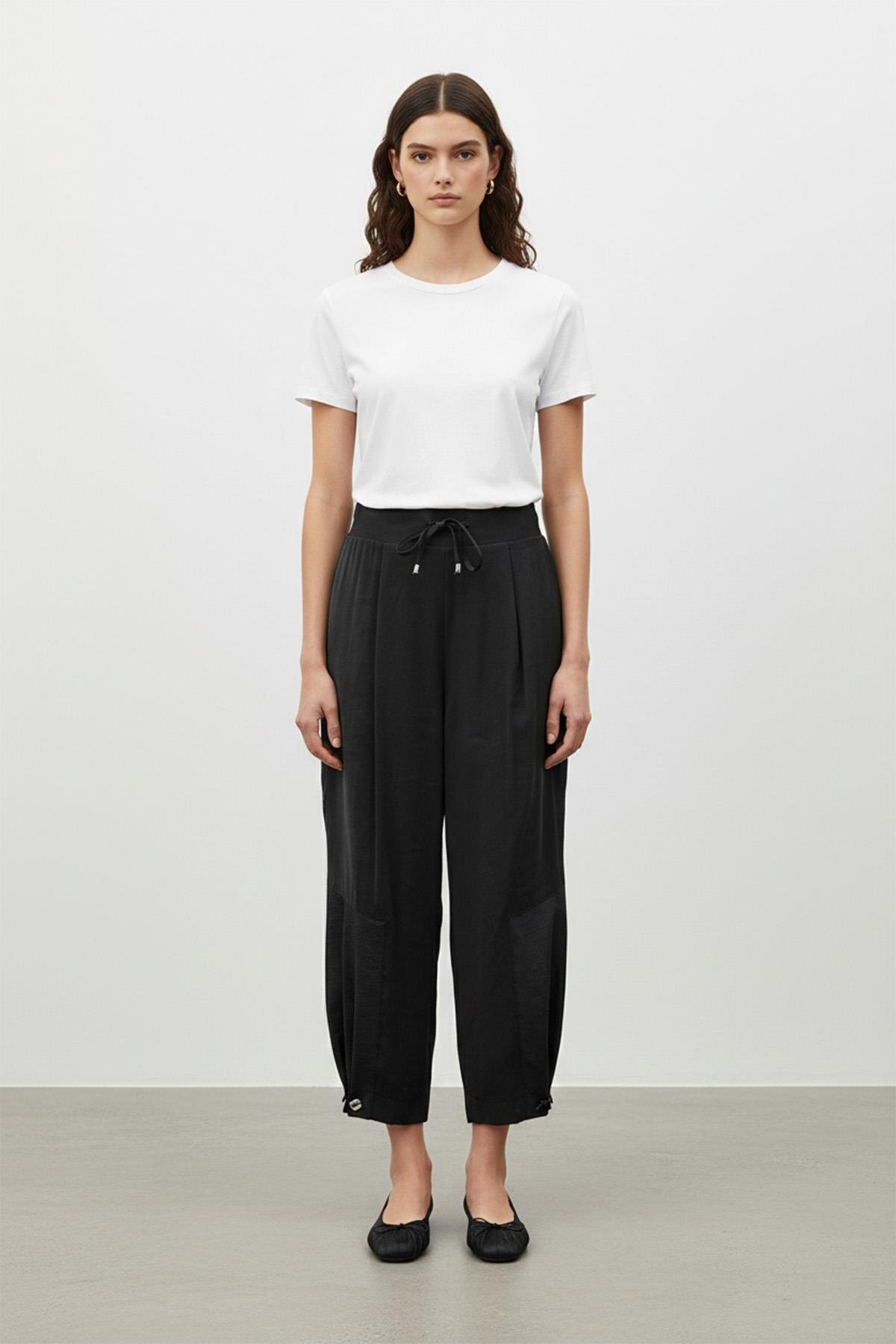 Puane  Kadın Bağcıklı Rahat Kesim Pantolon – 18287PNT - BLACK - Görsel 4