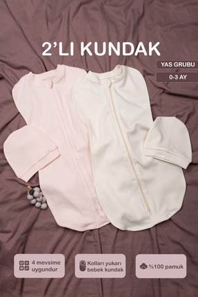Vauva Bebek İçin %100 Pamuklu Çif Taraflı Fermuarlı Kundak Yumuşak Penye Kuma...