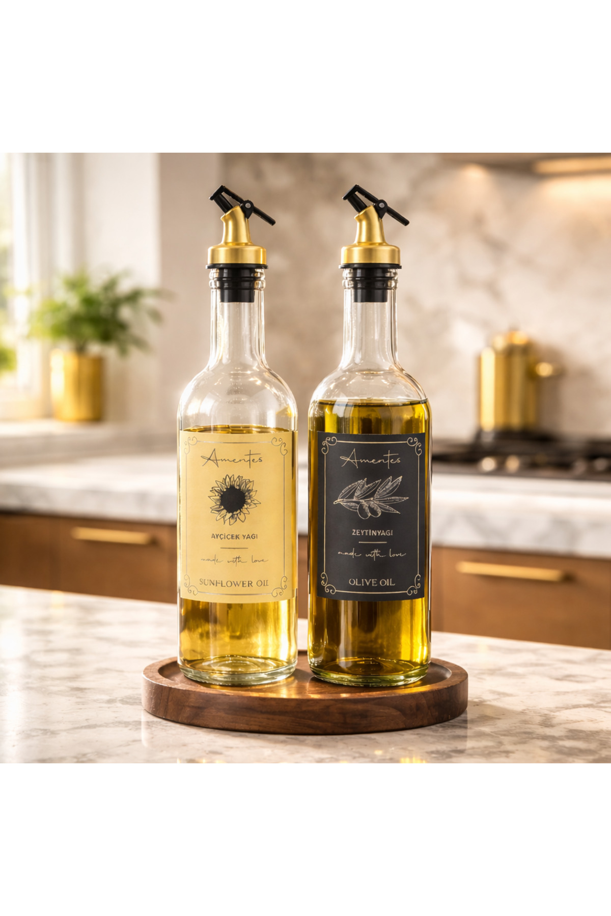 Amber 2-Piece 750 Ml Olive Oil Oil Bottle Oil Bottle Oil Bottle Gold without stand