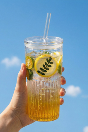 ERKUGO Borosilikat Sunum Bardağı, Kapaklı Pipetli Bardak, Kahve Bardağı, Isı ...