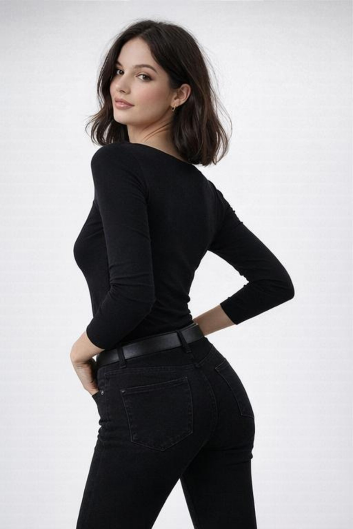 LOVES AGAZA  Siyah Bağlamalı Dantelli Uzun Kol Bluz - Görsel 4