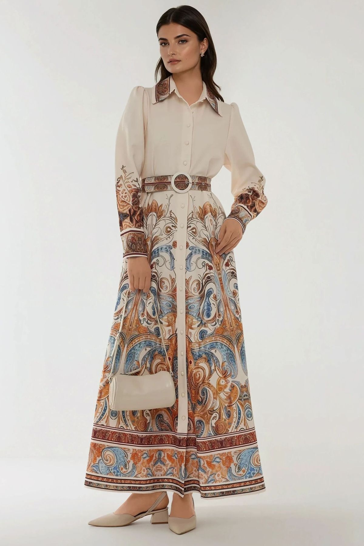 Hiccup Printed Long Sleeve Belted Maxi Dress