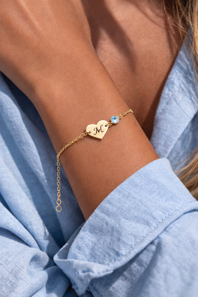 Soleildor 925 ayar Orijinal Gümüş Kişiye Özel Doğum Taşlı Harfli Kalp Gümüş B...