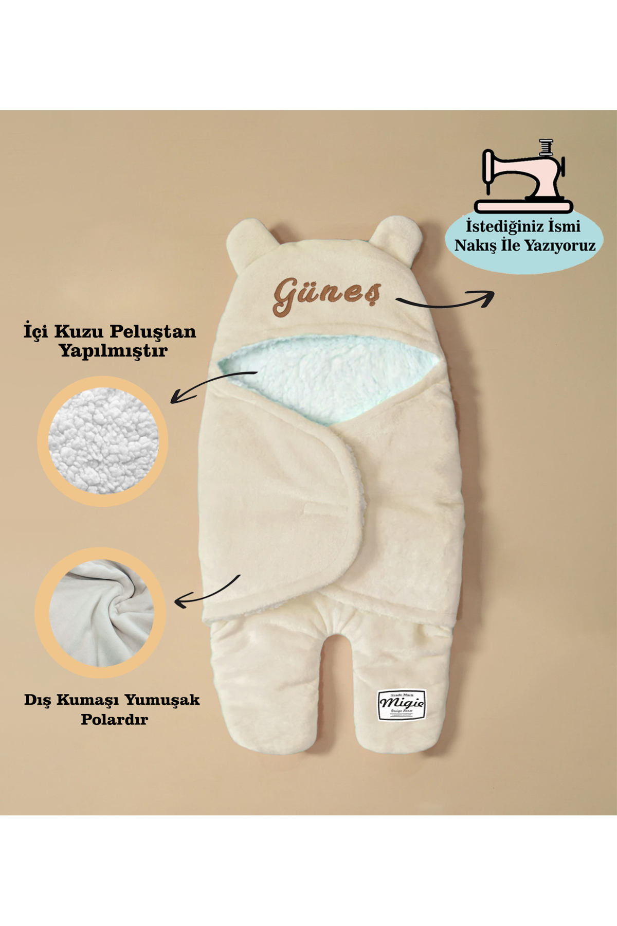 Personalized Name Lamb Plush Lined 0-4Months Wash Resistant Non-Pilling Fleece Baby Swaddle
