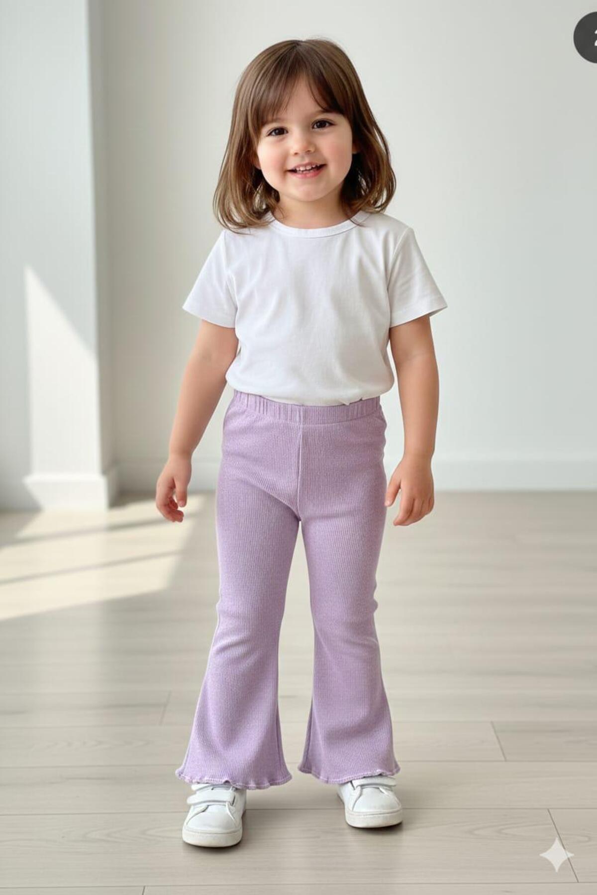 ARYA BABY 2 li Kız Bebek Triko Kaşkorse Kumaştan Fitilli Ispanyol Paça Tayt Tek Alt,Pantolon,Takım fotoğrafı 3 (önizleme)