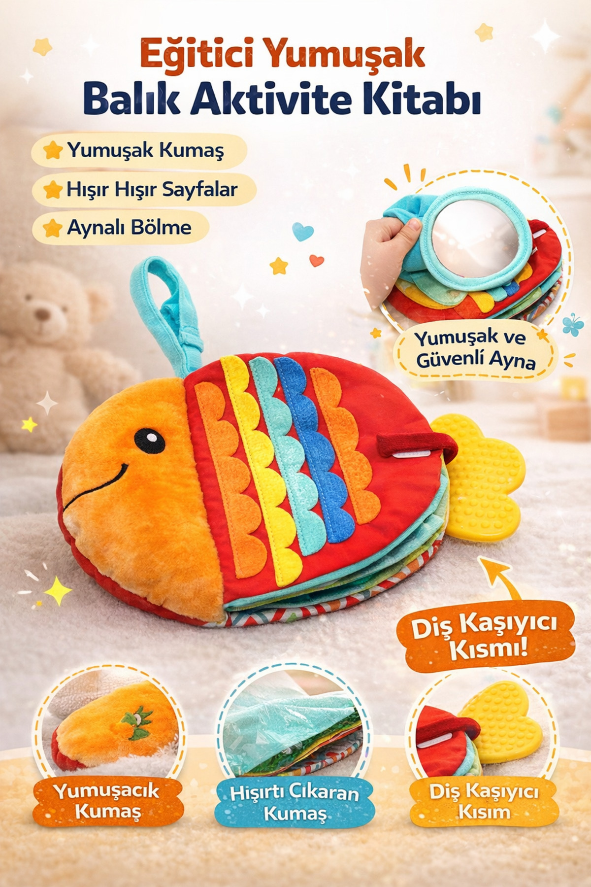 Educational Fish Storybook Hışırlı + Vikvikli+ Aynalı