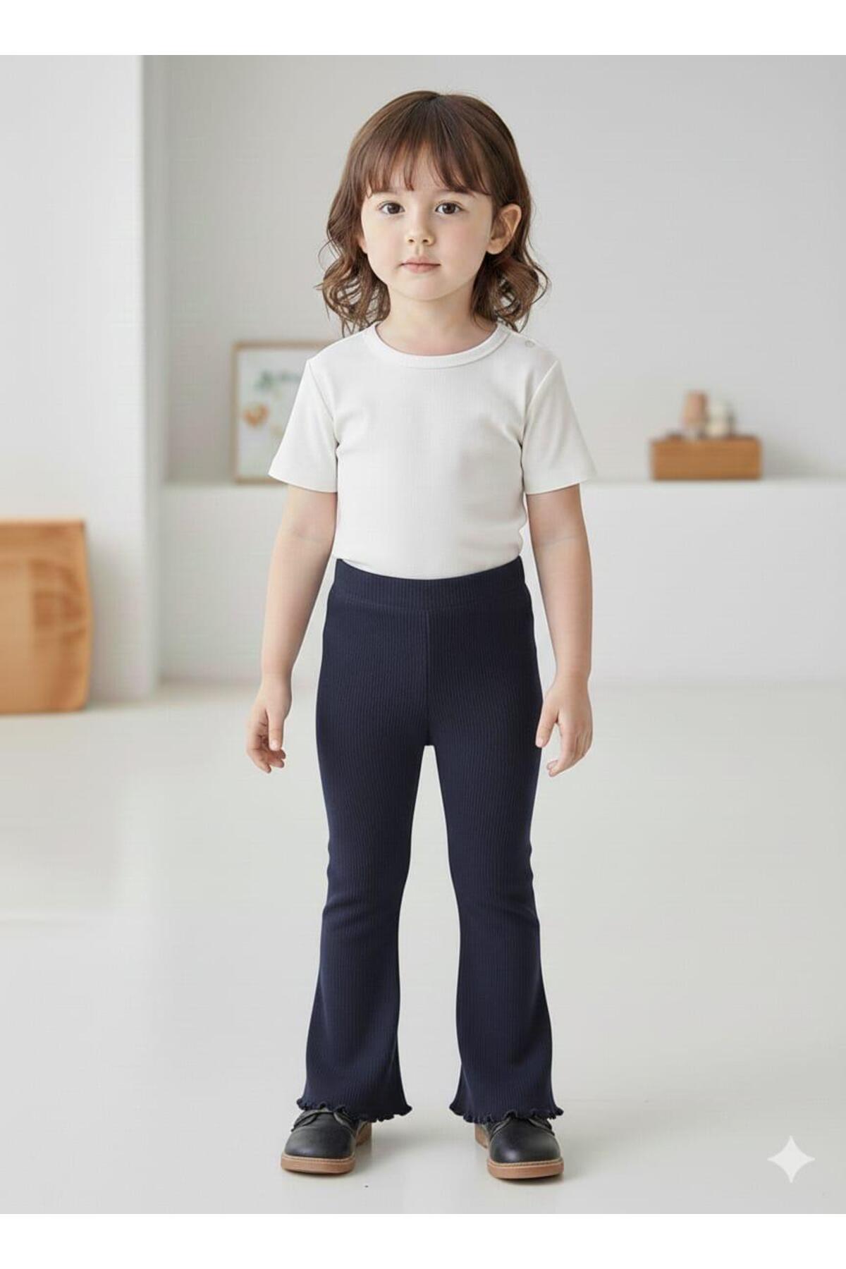 ARYA BABY 2 li Kız Bebek Triko Kaşkorse Kumaştan Fitilli Ispanyol Paça Tayt Tek Alt,Pantolon,Takım fotoğrafı 2 (önizleme)
