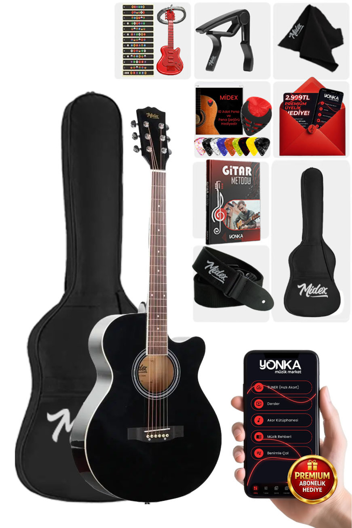 Midex Xc-200bk Kesik Kasa Siyah Akustik Gitar 4/4 Yetişkin Boy