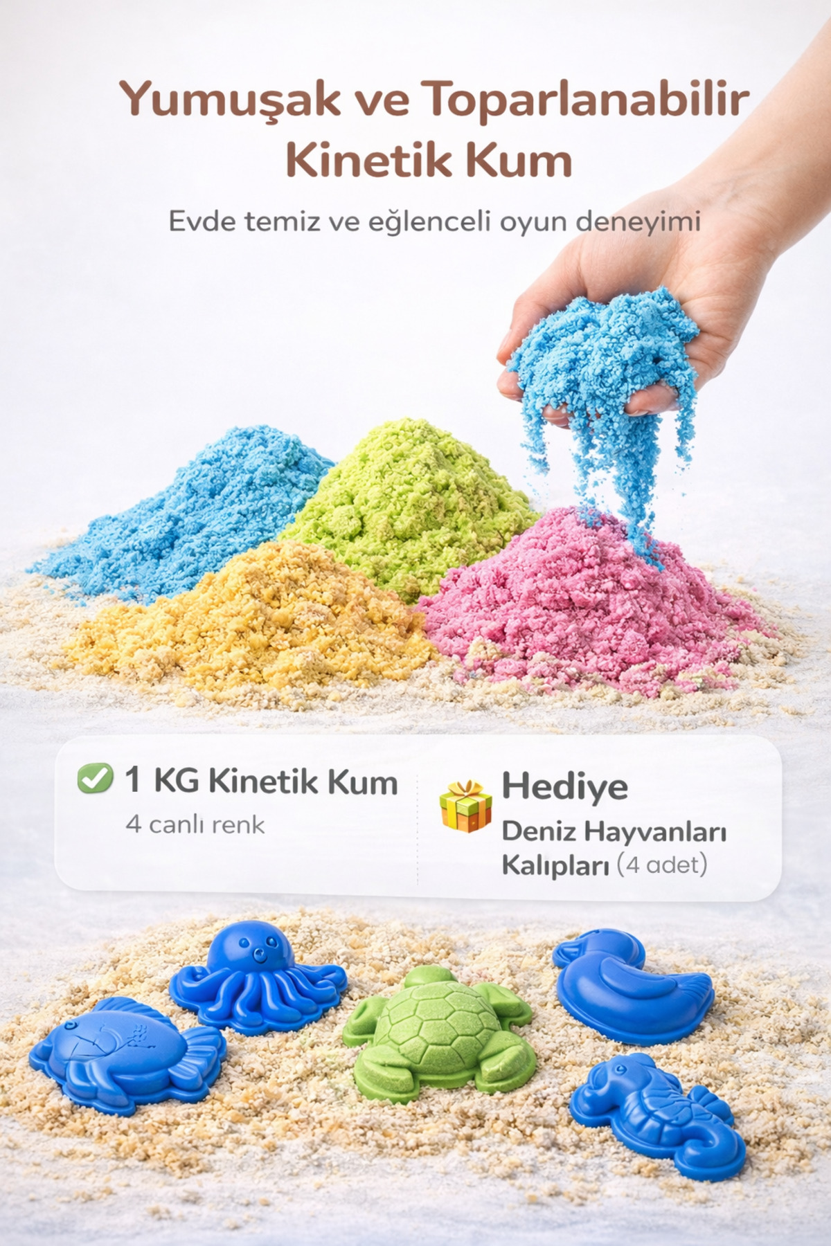 Heroes 1 Kg Kinetik Kum ve 4 Adet Kum Kalıbı Hediyeli Set- 4 Farklı Renk Eğlenceli Eğitici Oyun Kumu fotoğrafı 4 (önizleme)