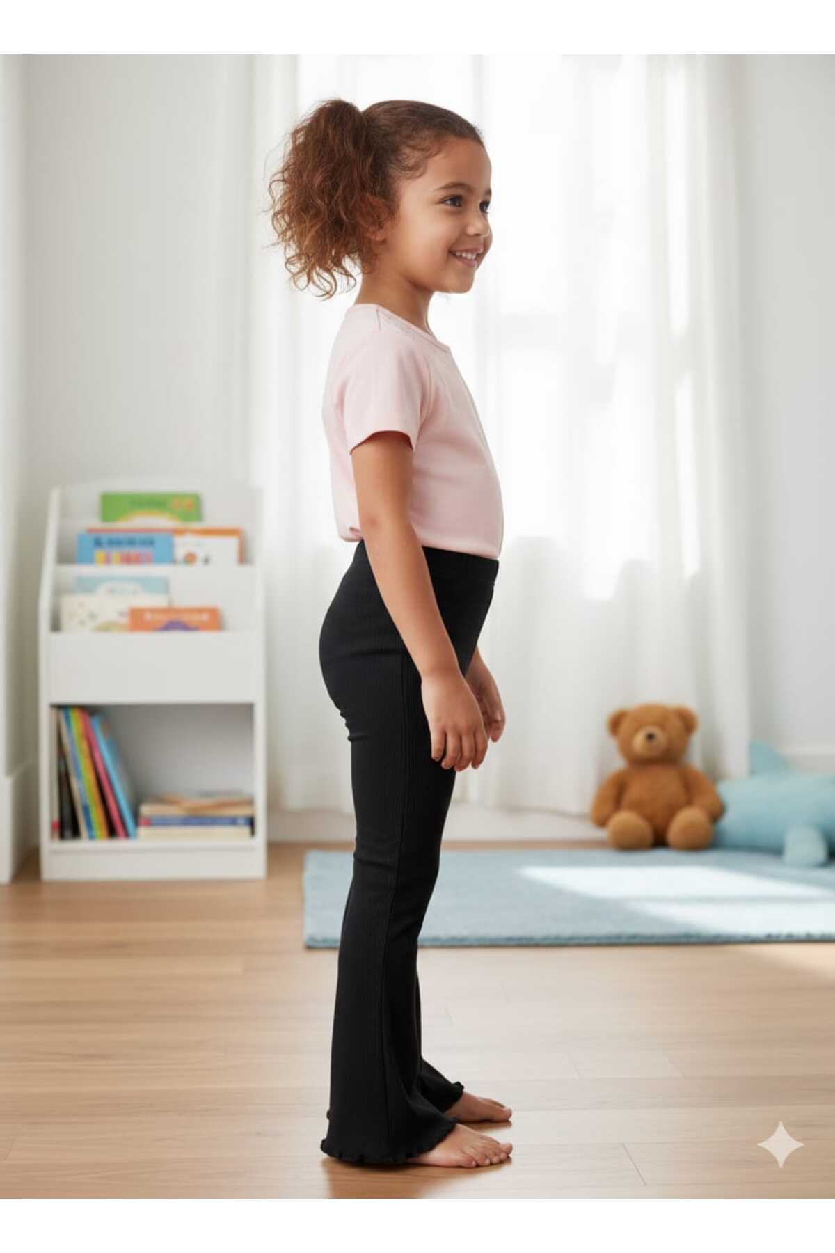 ARYA BABY 2 li Kız Bebek Triko Kaşkorse Kumaştan Fitilli Ispanyol Paça Tayt Tek Alt,Pantolon Siyah-Yeşil fotoğrafı 3 (önizleme)