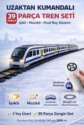 TRENDZONE Uzaktan Kumandalı Işıklı Müzikli 39 Parça Hızlı Tren Seti | Oval Ra...