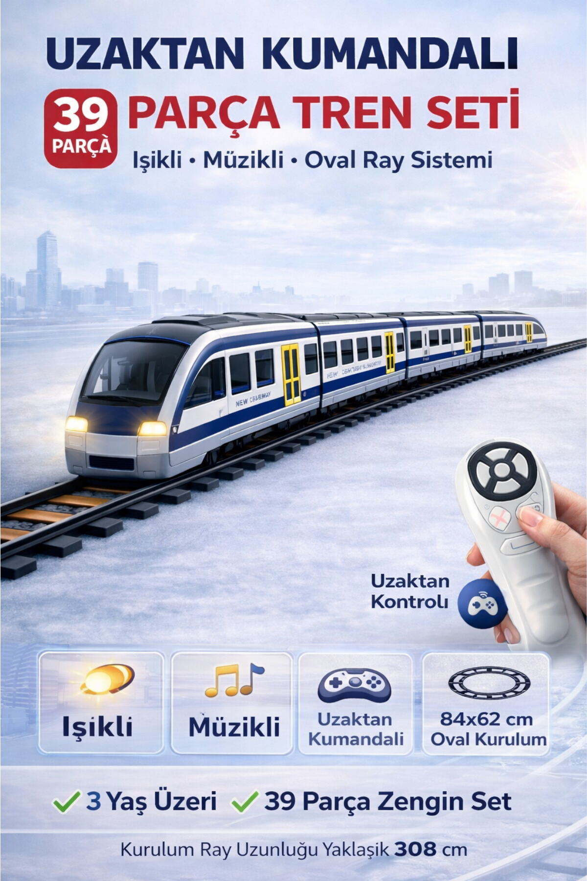 TRENDZONE Uzaktan Kumandalı Işıklı Müzikli 39 Parça Hızlı Tren