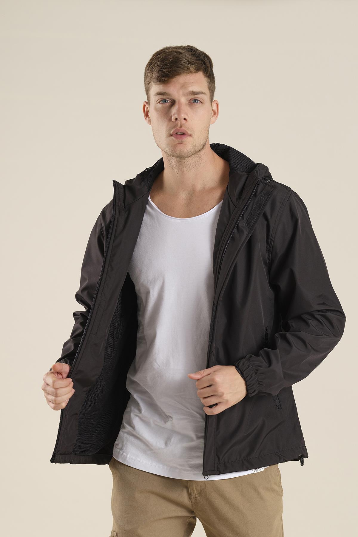 Oksit Hilti Ken Slim Fit Kapüşonlu Su İtici Mevsimlik Mont — مشکی HiltiKen
