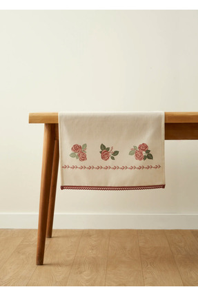 Bella Maison Rose Baskılı Kopanakili Runner Krem (50x150 cm)