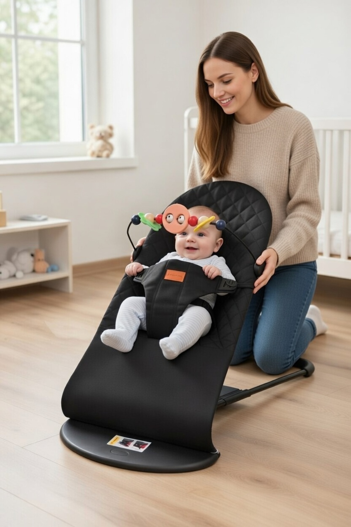 PURE & GLOW HOME Premium Cotton Üç Kademeli Sallanan Ana Kucağı Siyah fotoğrafı 5 (önizleme)