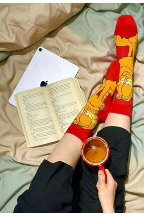 çorapmatik Garfield Çizgi Film Karakteri Renkli Soket Çorap