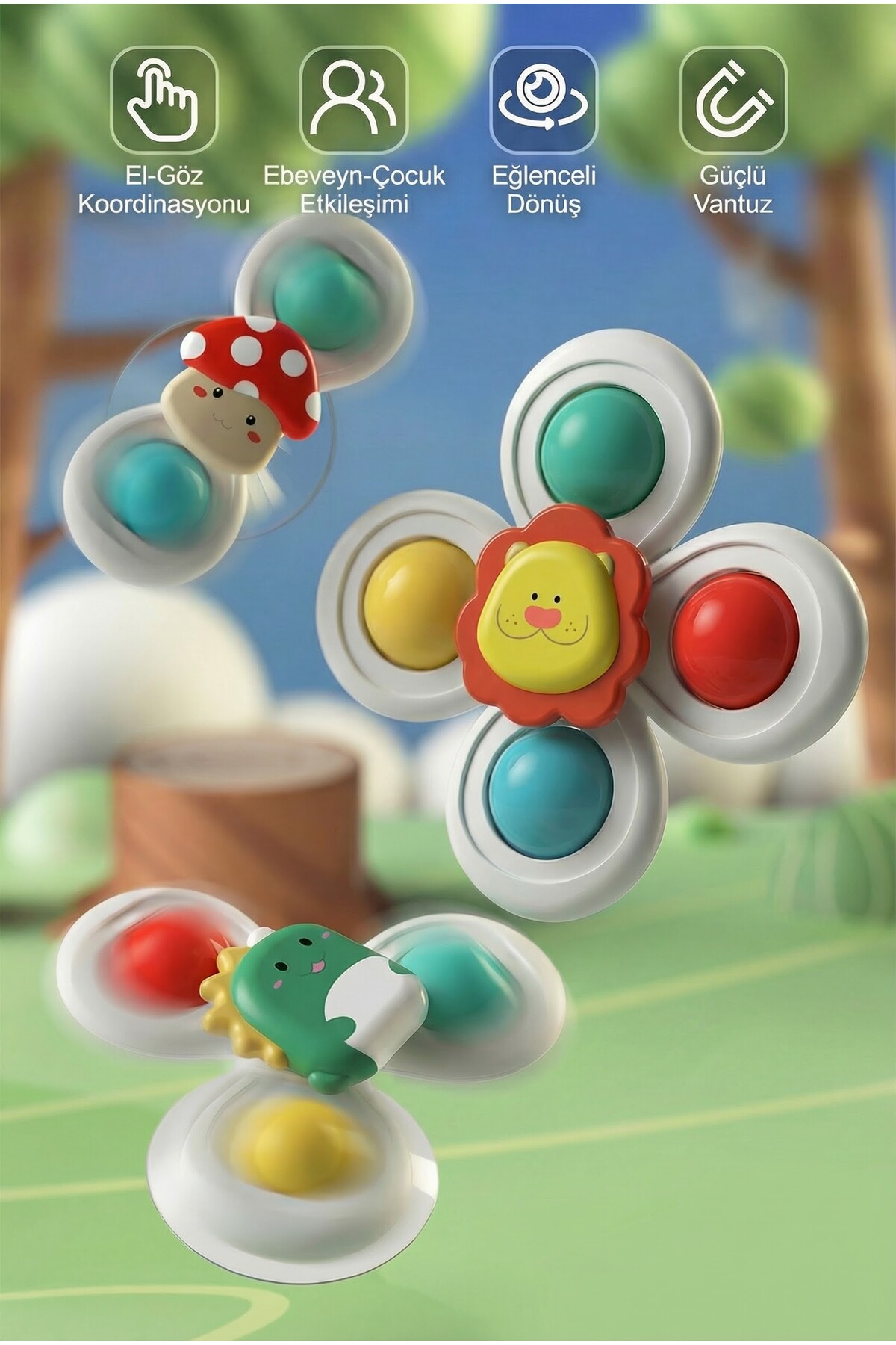 3-Piece Baby Vacuum Swivel Top: Free Combination ABS Animal Toy with Sensory Development Support